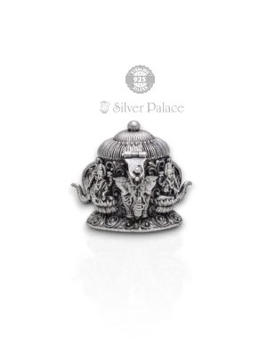 92.5 Pure Silver Gajalakhsmi Elephant Motif Kumkum Box - Silver Palace
