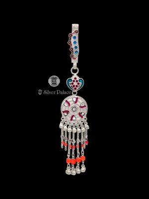 925 Pure Silver Enamel With Red Beads Hip Key Chain For Ladies