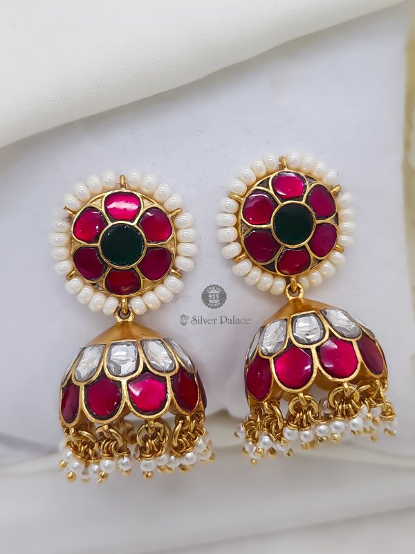 Pure Silver CZ Round Earrings with Jhumki main image 1