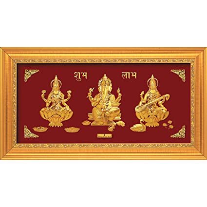 Pure Gold Laxmi Ganesh Swaraswati Photo Frame