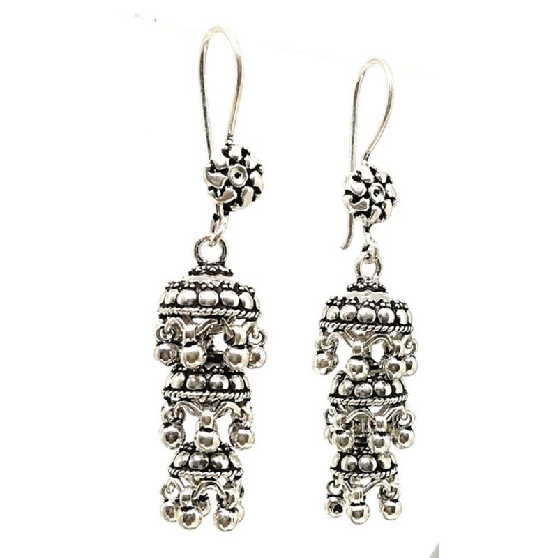 Silver Oxidised Fish Hook Jhumka Earrings For Girls And Womens - Silver  Palace