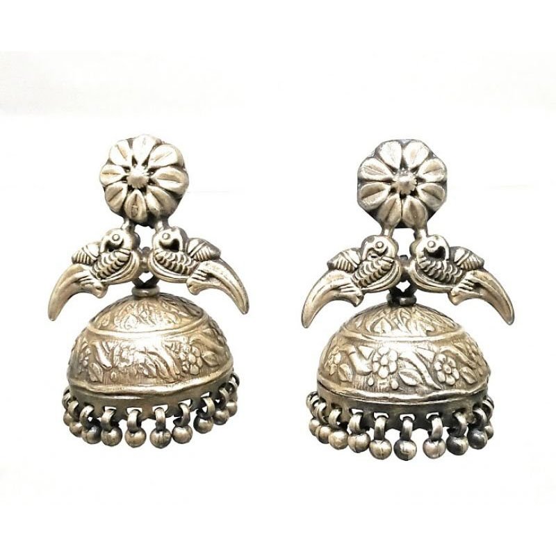  92.5 SILVER PEACOCK DESIGN JHUMKIS FOR LADIES