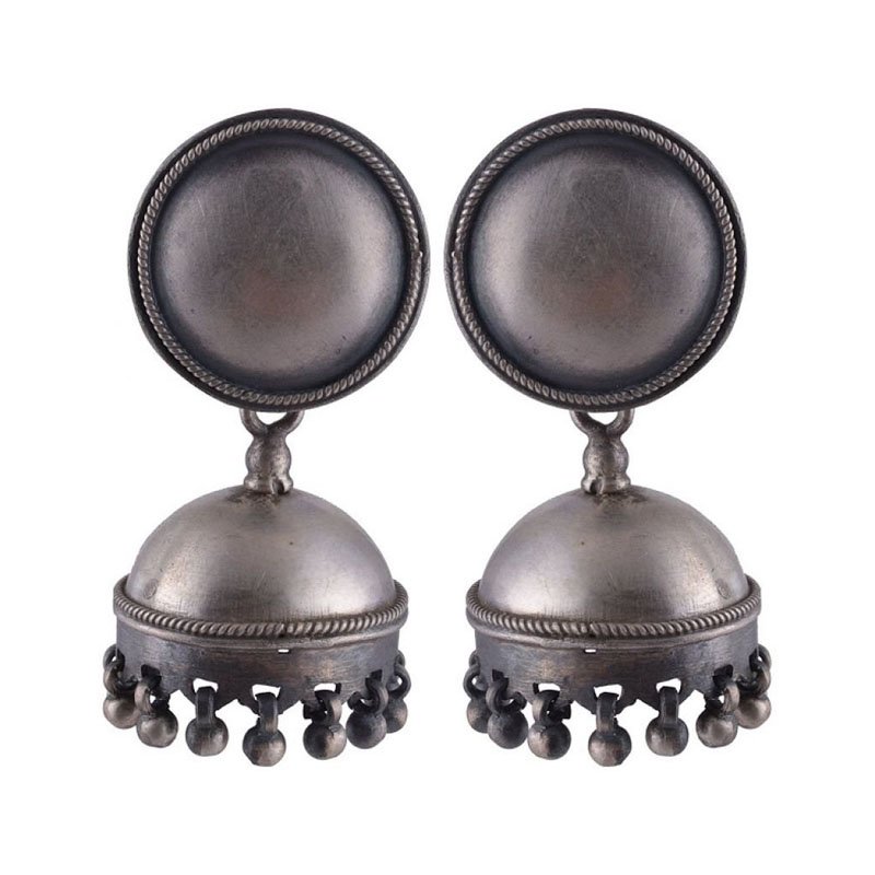 92.5 OXIDIZED SILVER  ROUND TYPE & BALLS JHUMKA FOR GIRLS