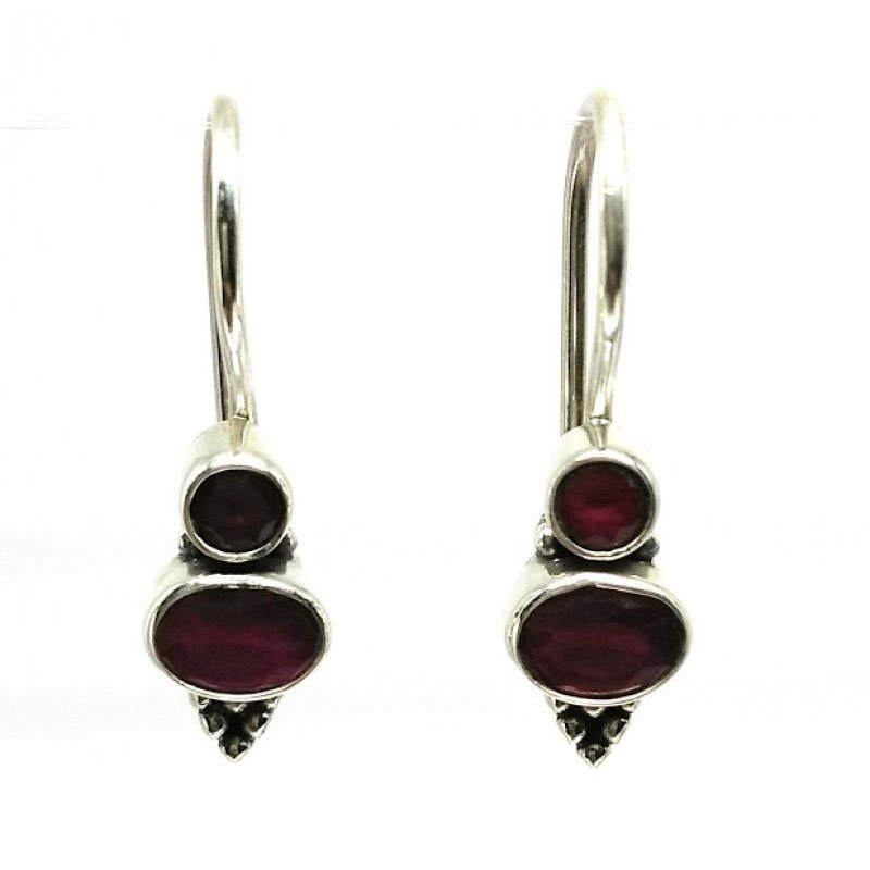 SILVER DROP RUBY COLOR STONE EARRINGS FOR DAILY WEAR