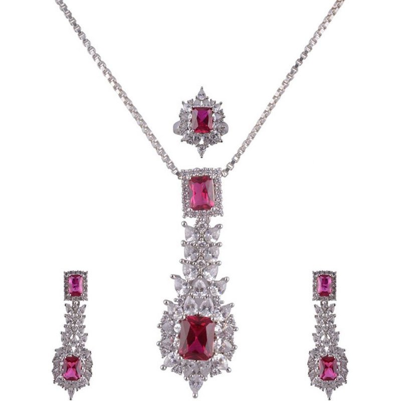 SILVER RUBY DIAMOND WEDDING NECKLACE FOR GIRLS 