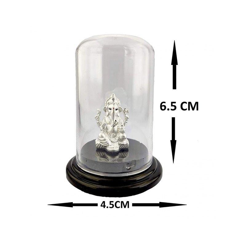 999 Pure Silver Ganesha Idol For Car Dashboard With Doom Silver Palace