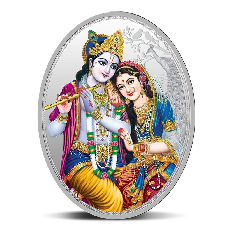 MMTC PURE SILVER RADHA AND LORD KRISHNA OVAL COIN 