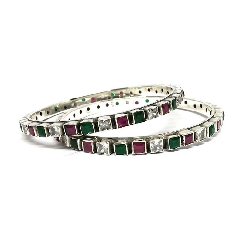 925 SILVER  MULTICOLOR STONE BANGLE FOR GIRLS FOR DAILY WEAR