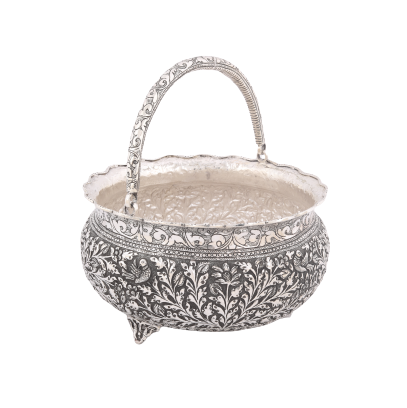 92.5 ANTIQUE SILVER BASKET WITH HANDLE
