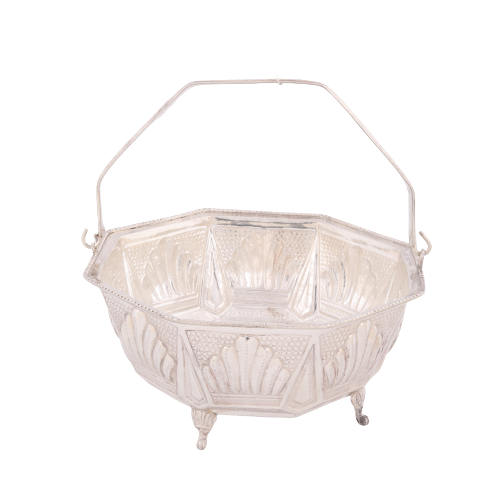 92.5 SILVER FLOWER BASKET WITH HANDLE FOR POOJA