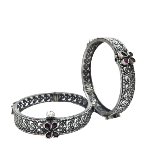SILVER OXIDISED WIRE WORK PAIR BANGLE FOR GIRLS