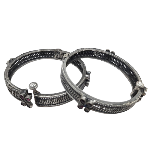 SILVER OXIDISED SCREW DAILY USE BANGLES FOR WOMEN 