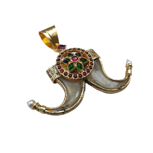 Gold Polished Tiger Nail Pendant In Pure Silver With Stone Silver Palace