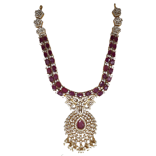 SILVER SOUTH INDIAN STYLISH RUBY STONE NECKLACE FOR WOMEN 