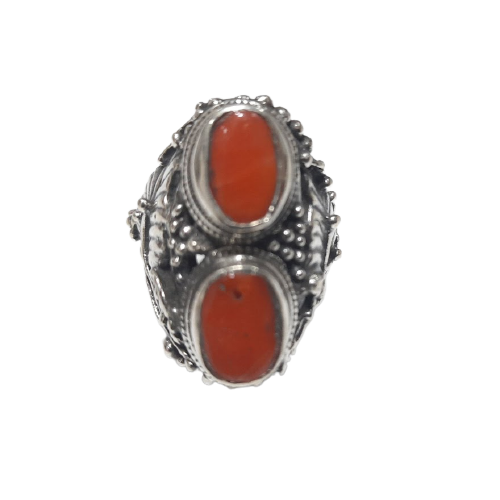 925 OXIDISED SILVER  DOUBLE CORAL RING FOR LADIES 