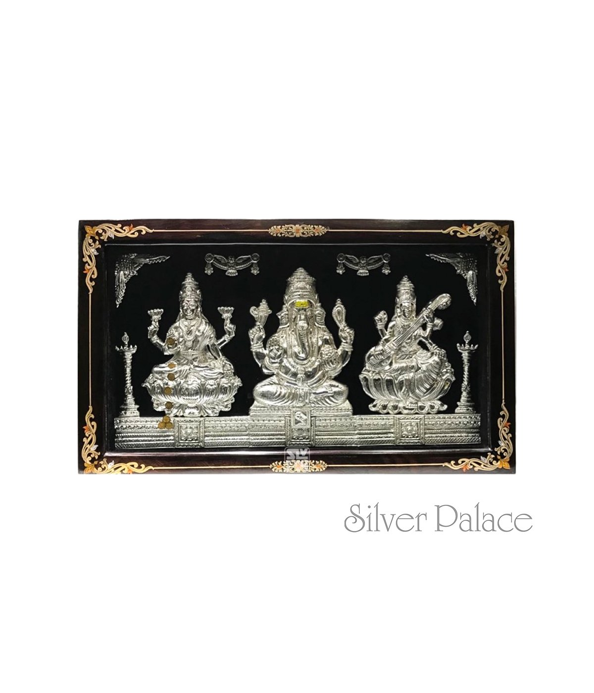 Lakshmi Ganesh Saraswathi Silver Artwork Photo Frame Silver Palace