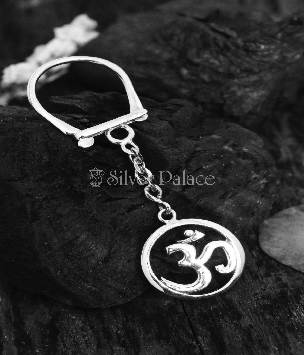 Silver Om Design Keychain - Silver Palace