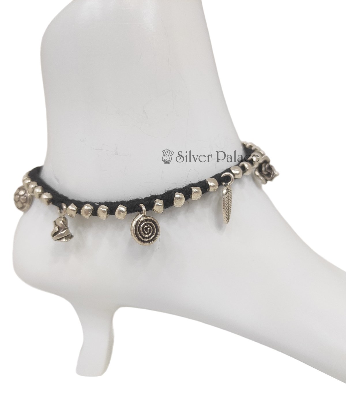 Black Thread Silver Anklet - Silver Palace