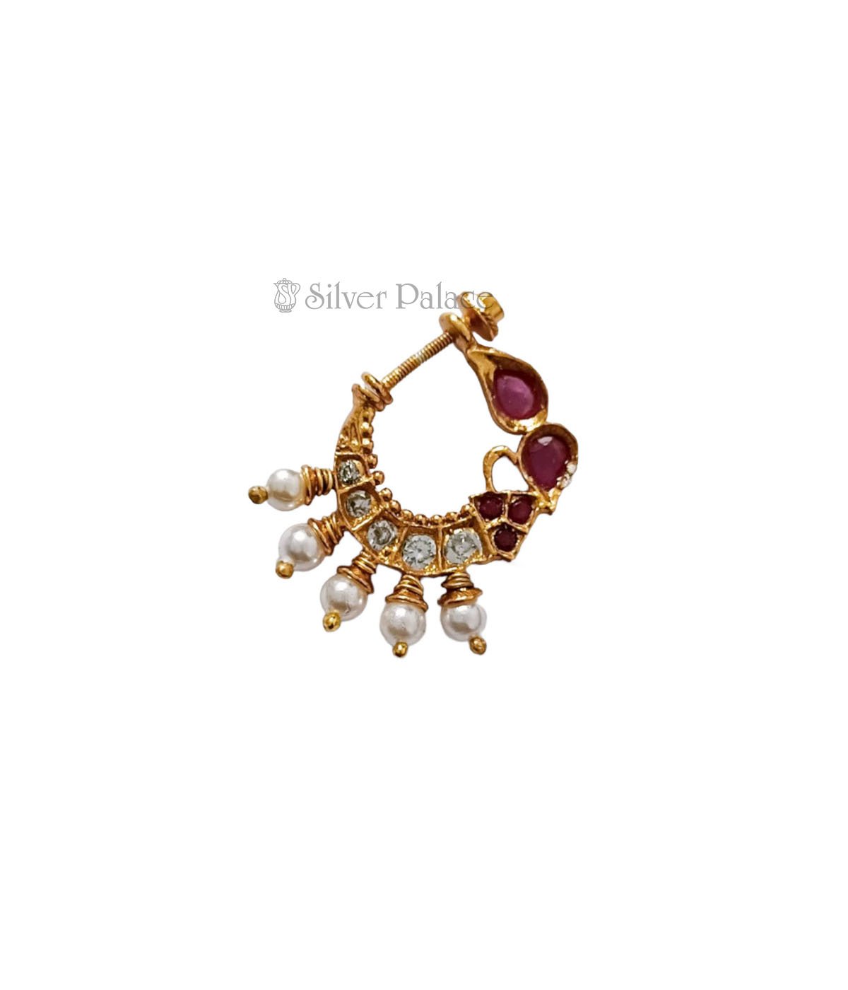 92.5 GOLD POLISHED RUBY STUDED NOSE RING