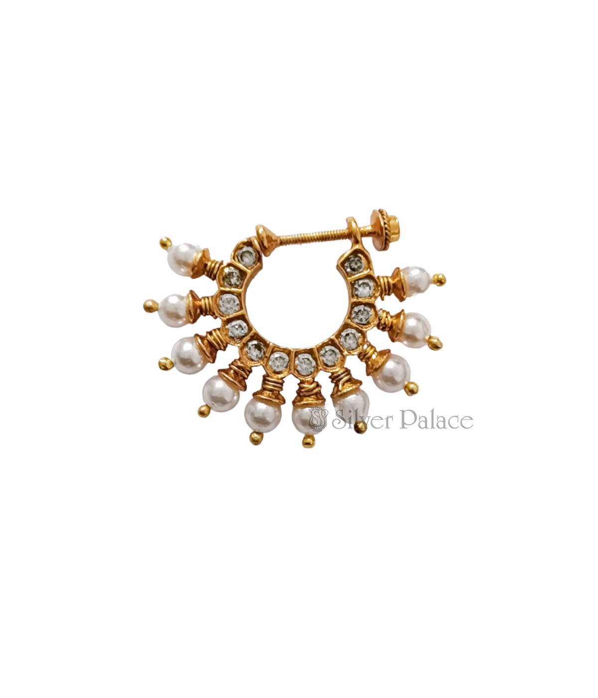 92.5 GOLD POLISHED ZIRCON STUDED NOSE RING
