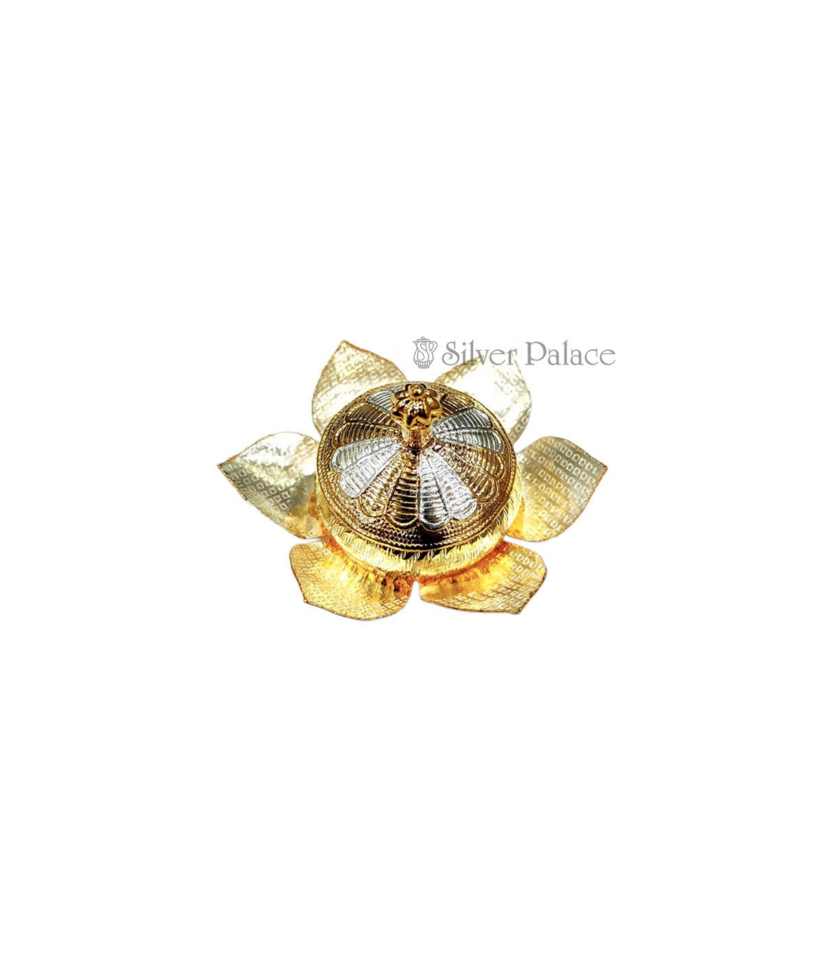 92.5 PURE SILVER GOLD POLISHED FLORAL DESIGN SINDOOR BOX