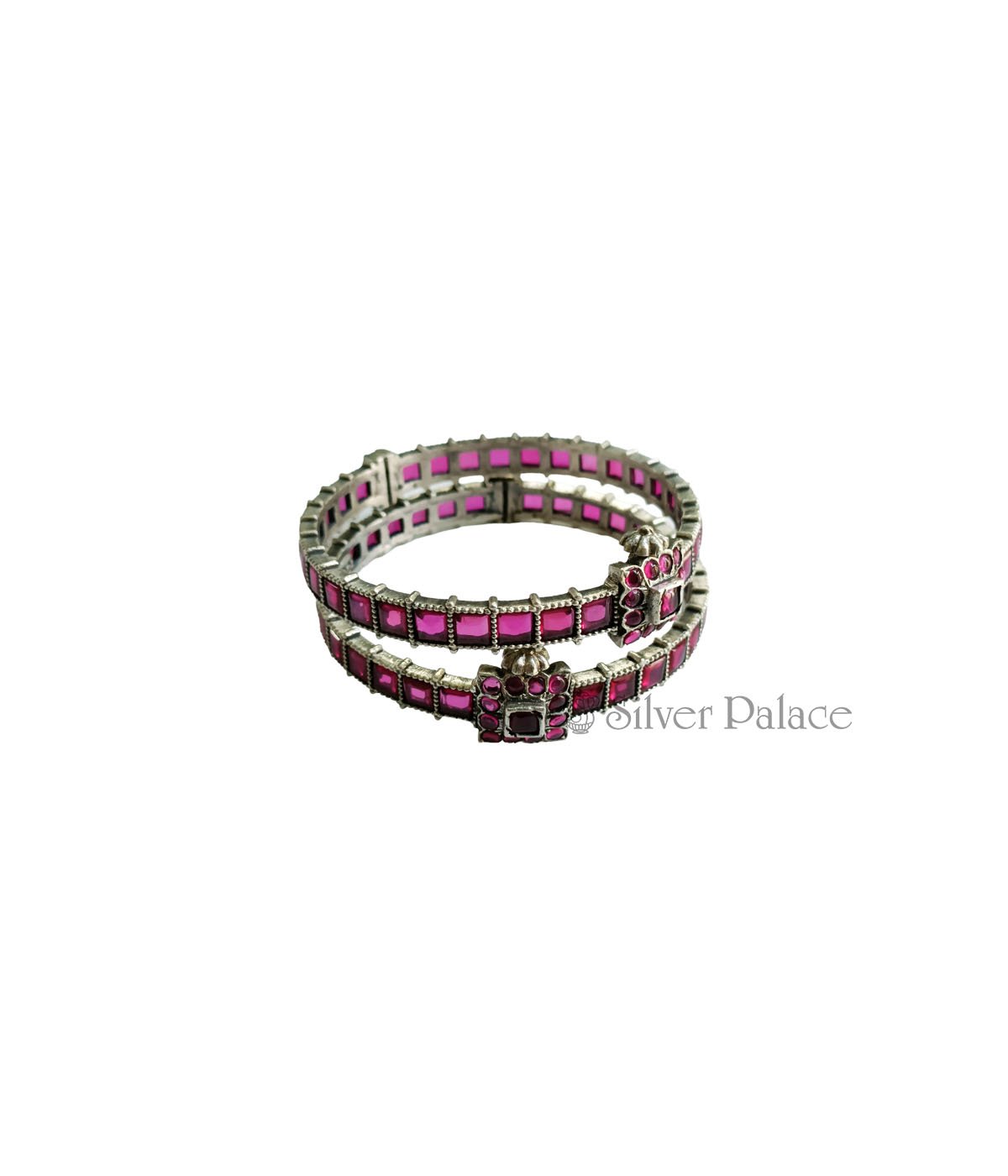 STERLING SILVER PINK STONE STUDED  BANGLES