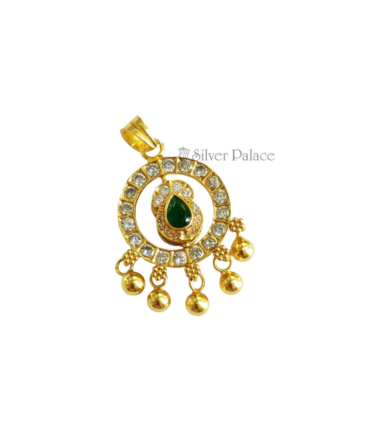 GOLD POLISHED  EMERALD STONE PENDANT IN SILVER 