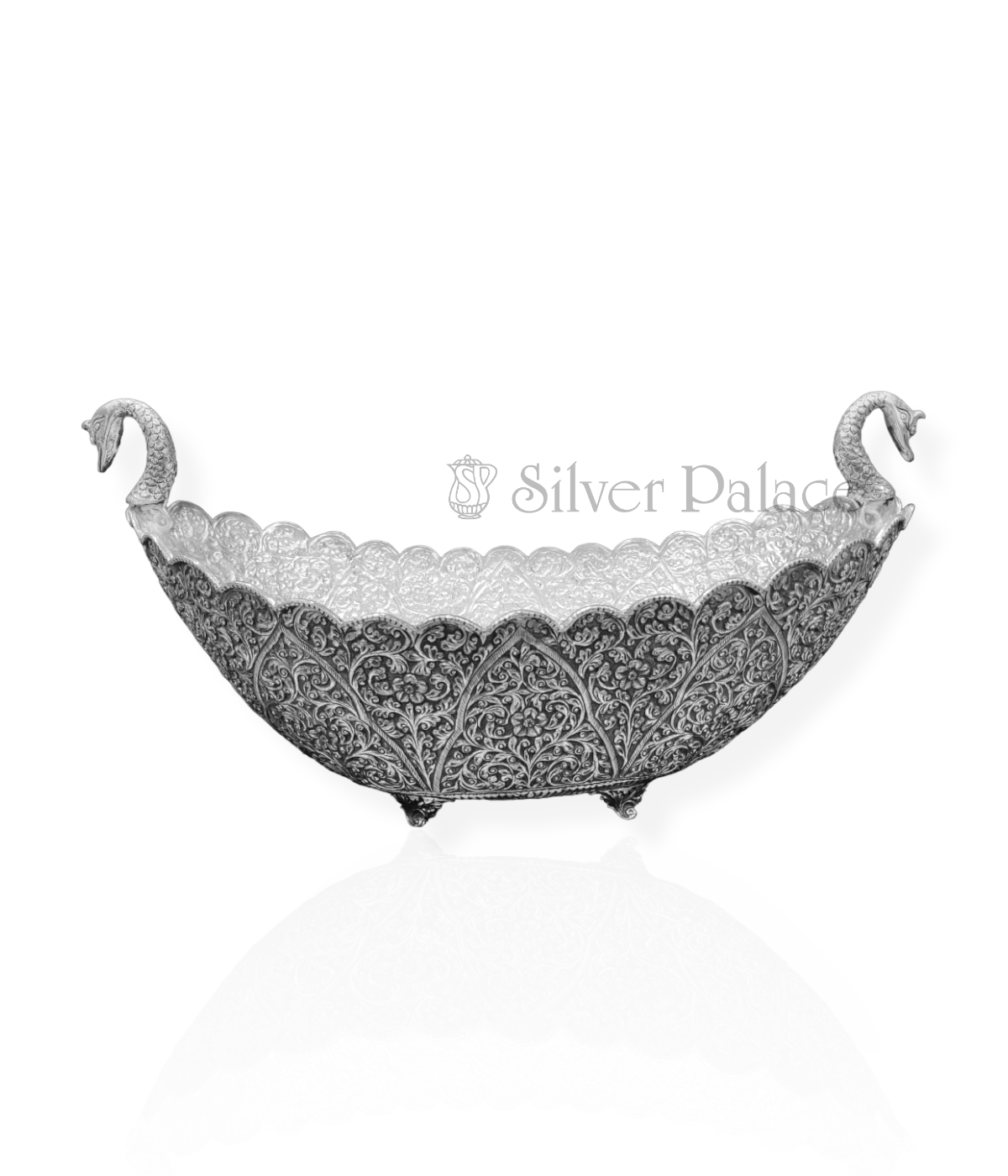 OXIDISED SILVER PEACOCK DESIGN INTRICATED FLOWER BOWL