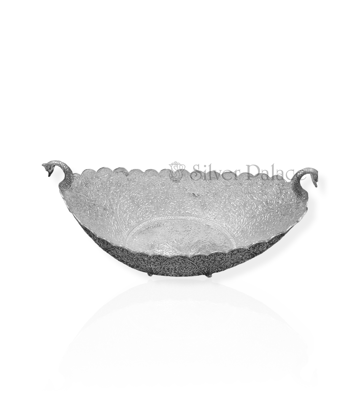 Oxidised Silver Peacock Design Intricated Flower Bowl Silver Palace