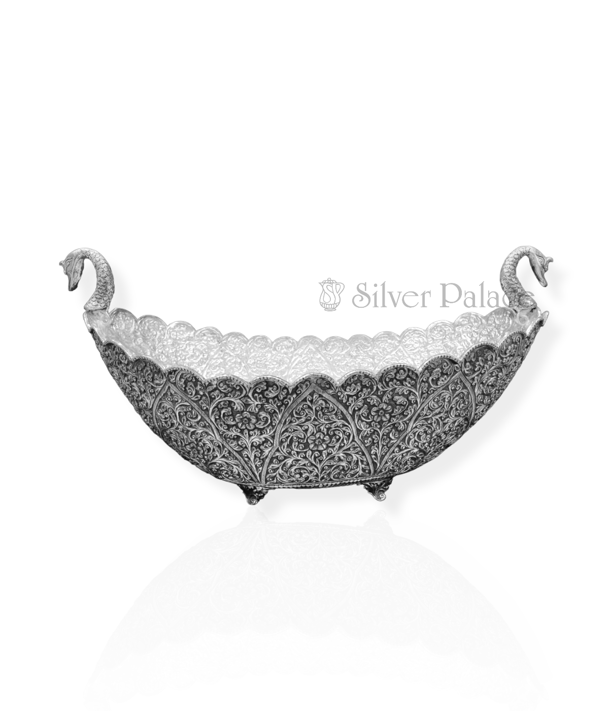 Oxidised Silver Peacock Design Intricated Flower Bowl Silver Palace