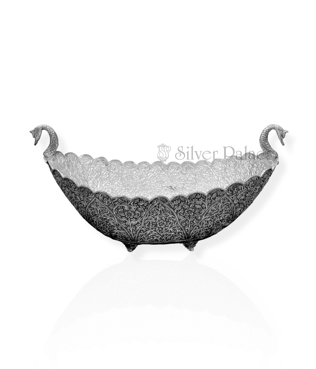 Oxidised Silver Peacock Design Intricated Flower Bowl Silver Palace