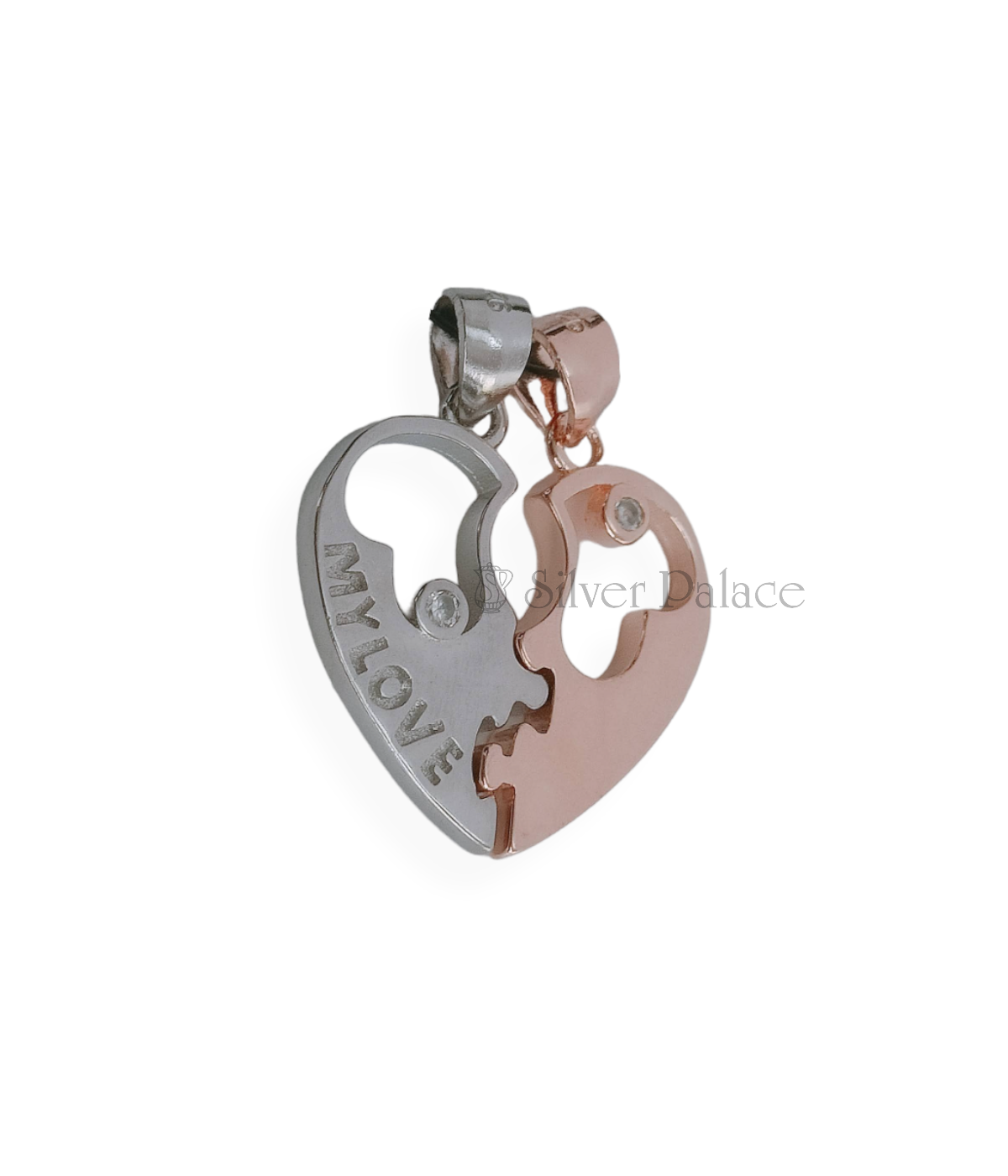 STERLING SILVER  HEART LINK MY LOVE ROSE GOLD ENGRAVED FOR VALENTIINES DAY PENDANT