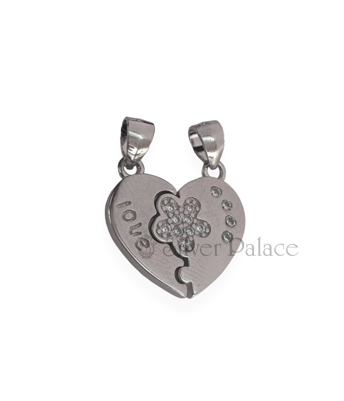 STERLING SILVER HEART LINK FLOWER PENDANT FOR COUPLES