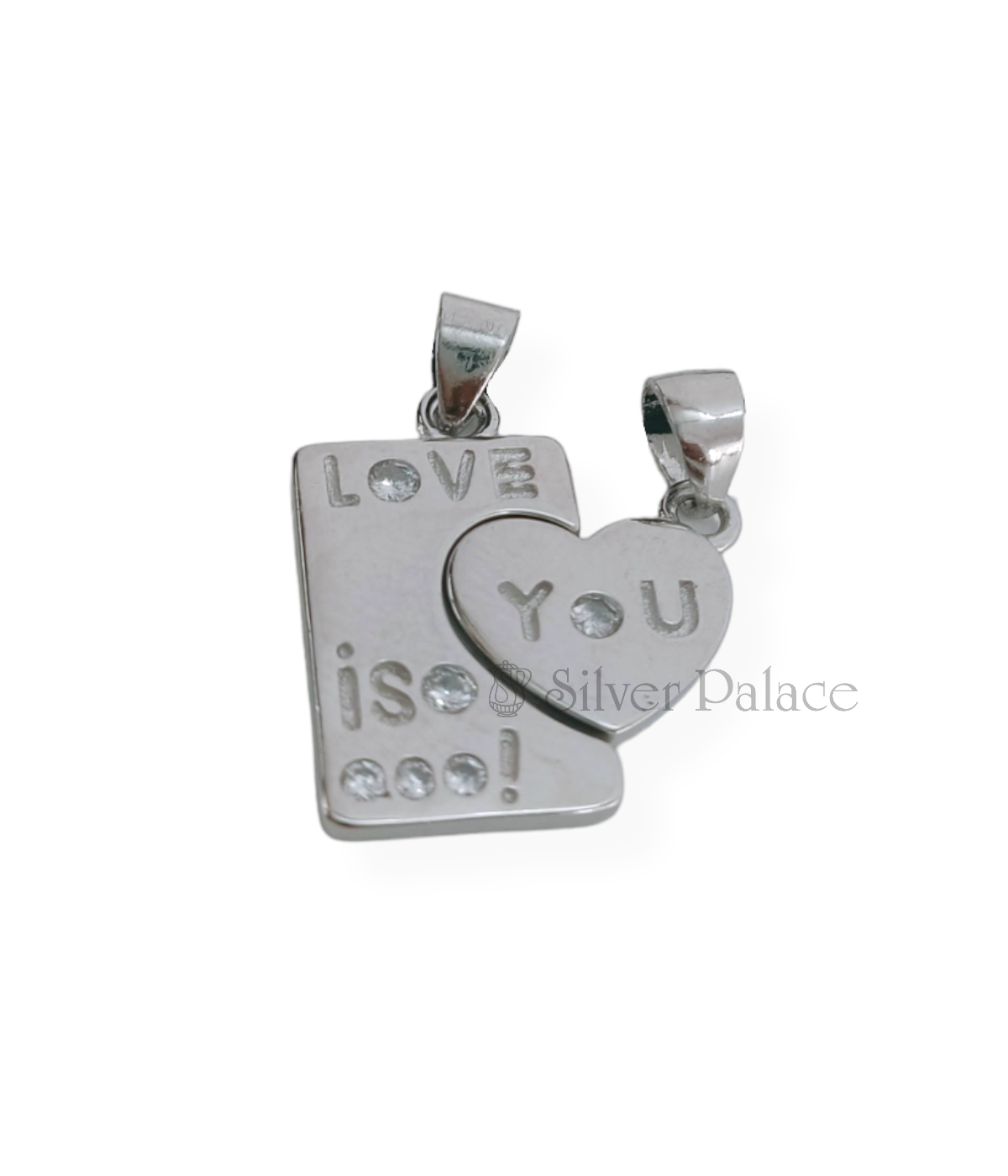 STERLING SILVER BAR AND HEART LINKING COUPLE PENDANT