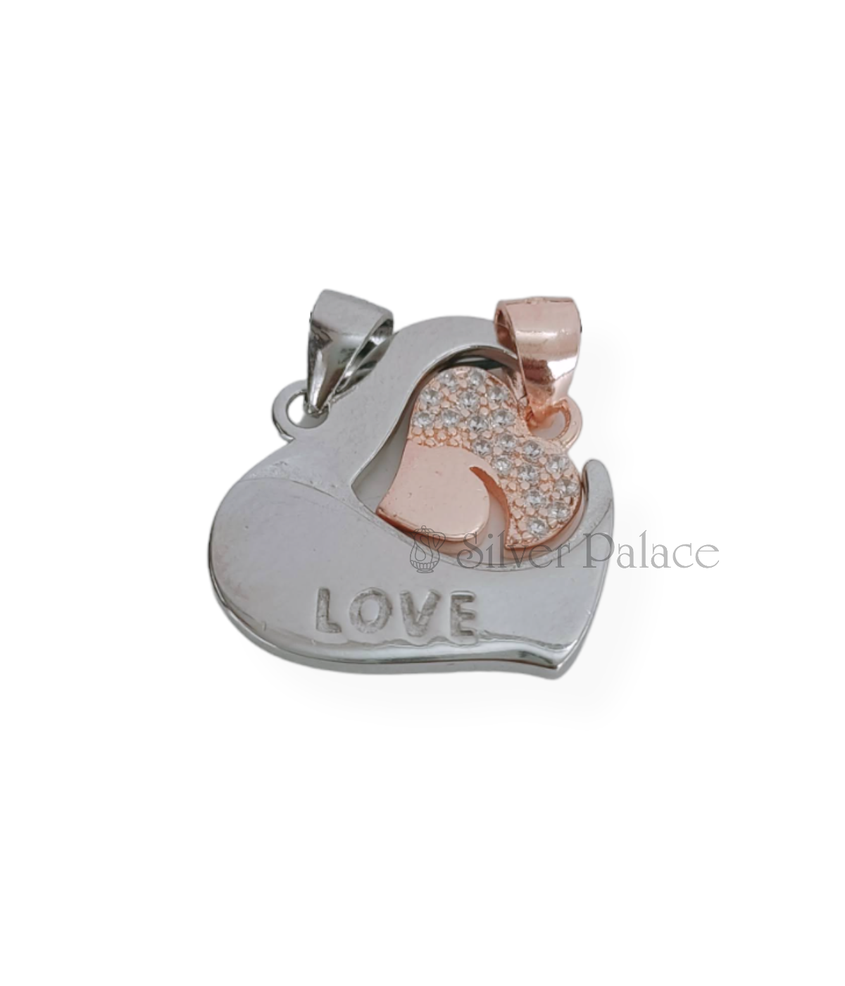 STERLING SILVER ROSE GOLD HEART COUPLE PENDANT