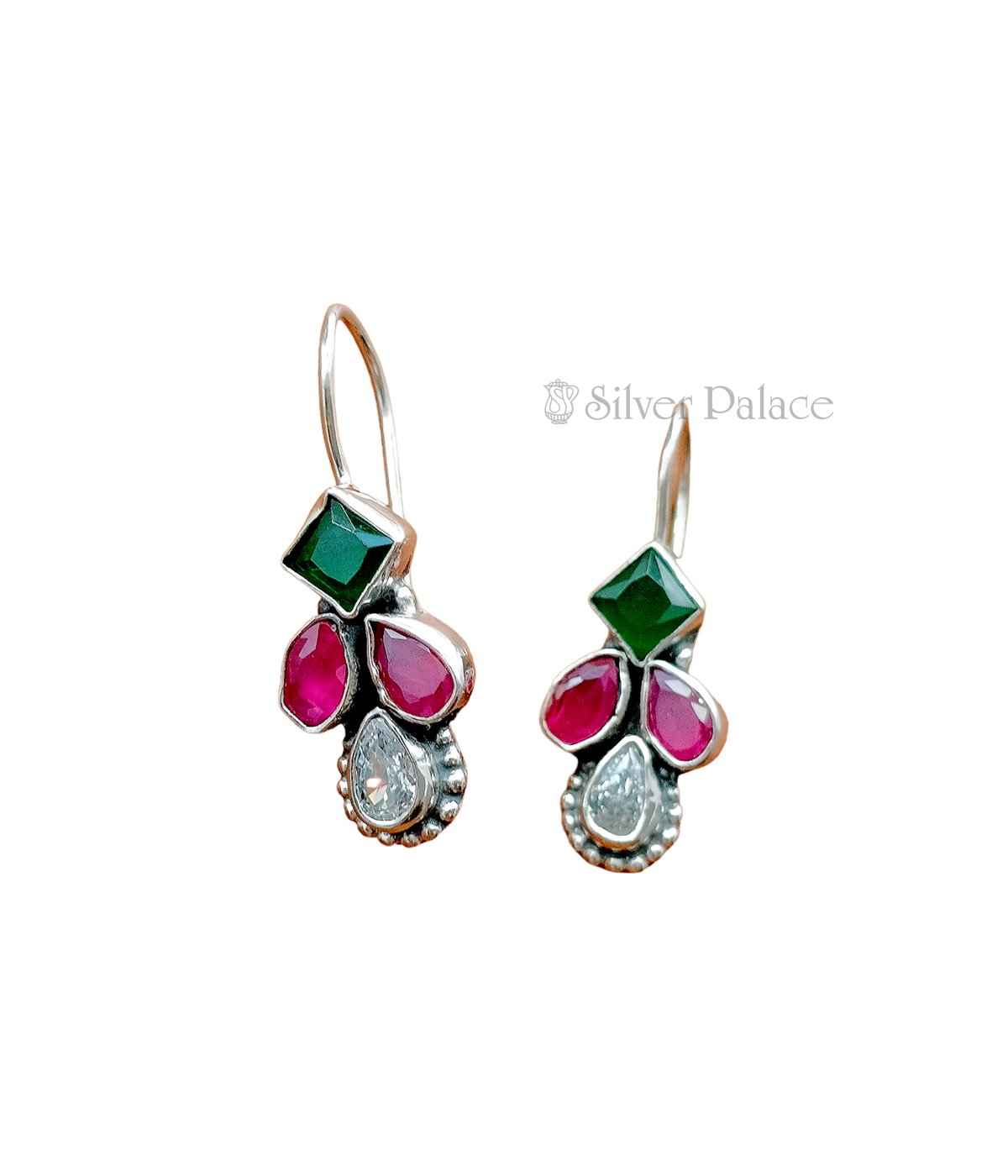 STERLING SILVER EMERALD AND RUBY STUDED EARRINGS FOR PARTY