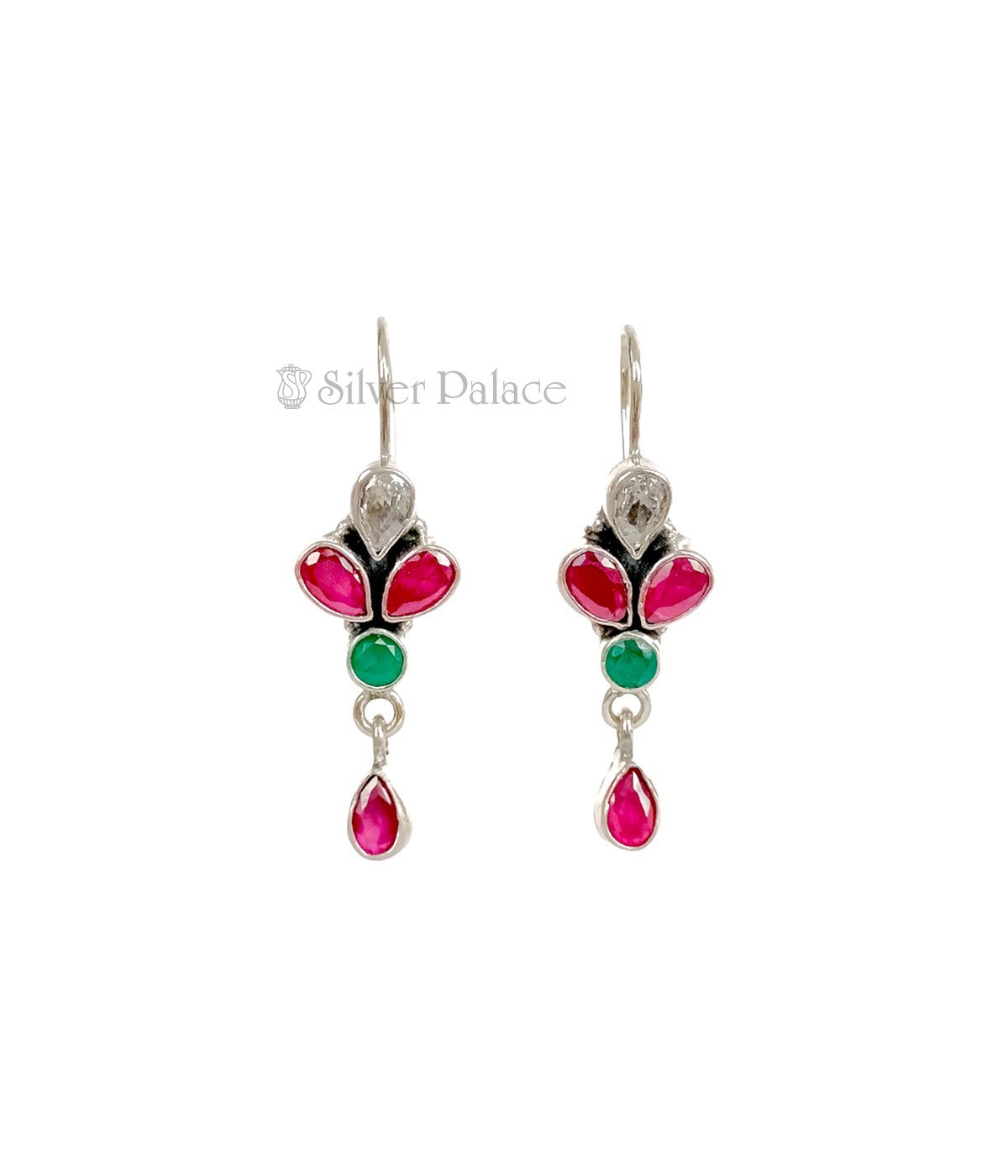 STERLING SILVER PINK GREEN STONE EARRINGS FOR ALL DAY WEAR
