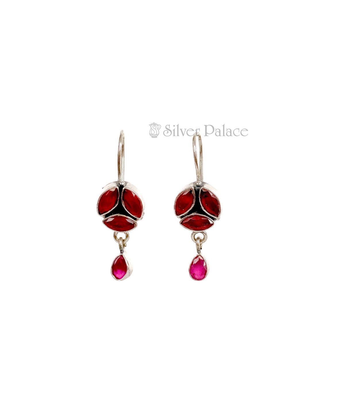 STERLING SILVER RUBY COLORED STONE FISH HOOK EARRING DROP