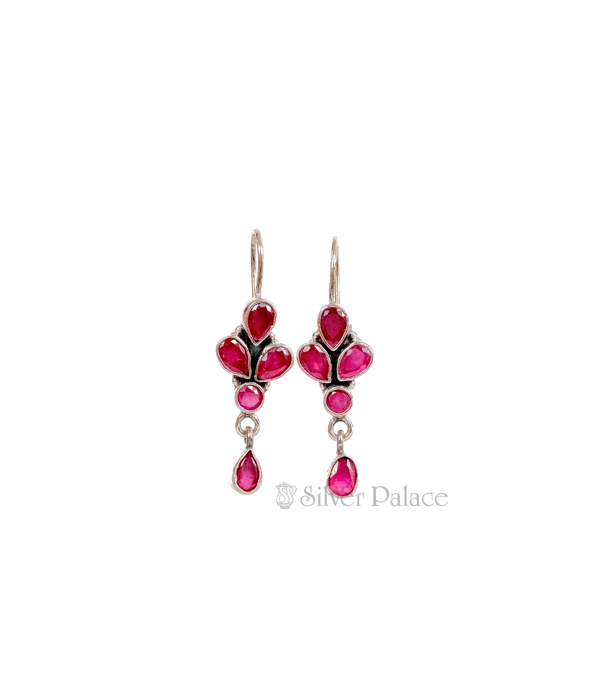 STERLING SILVER RUBY COLORED STONE EARRINGS FOR GIRLS