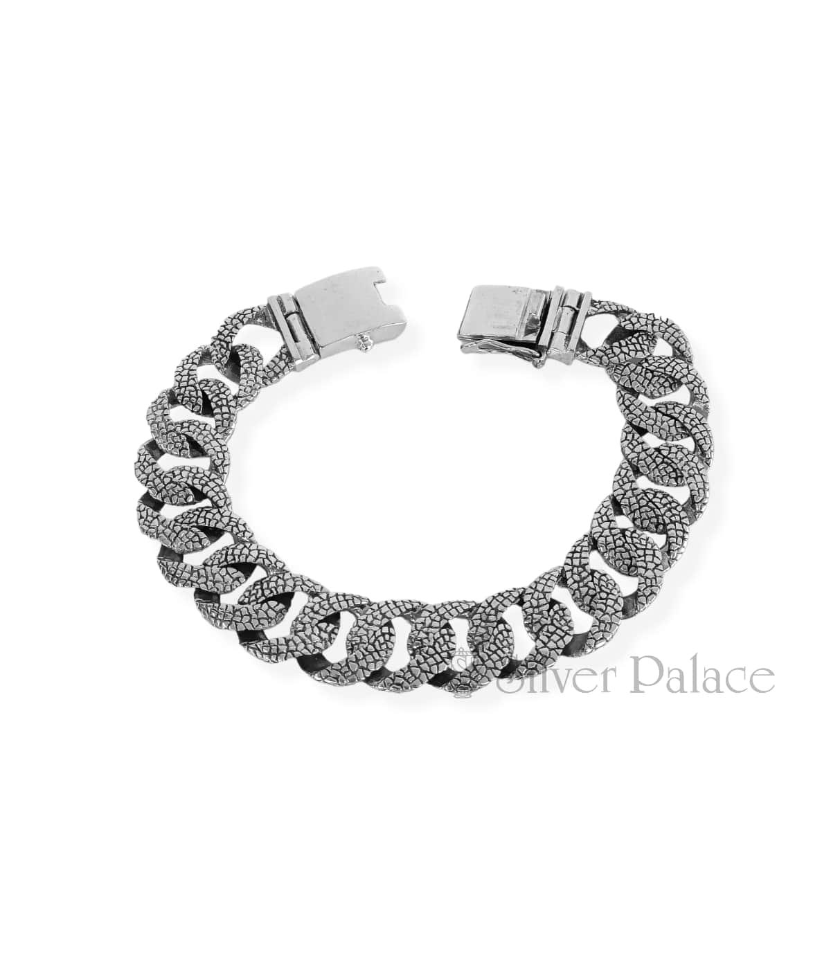 OXIDISED SILVER LOOP FISH SCALE DESIGN BRACELET FOR MEN WITH CLASP LOCKING