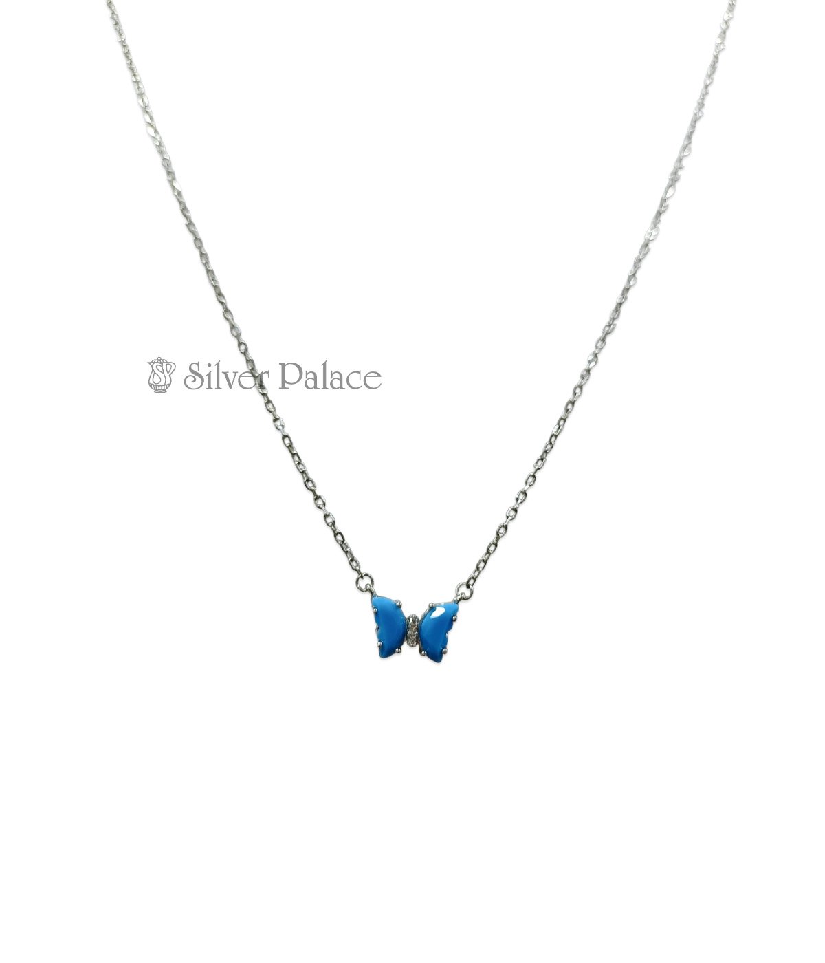 STERLING SILVER BUTTERFLY DESIGN BLUE CRYSTAL P CHAIN