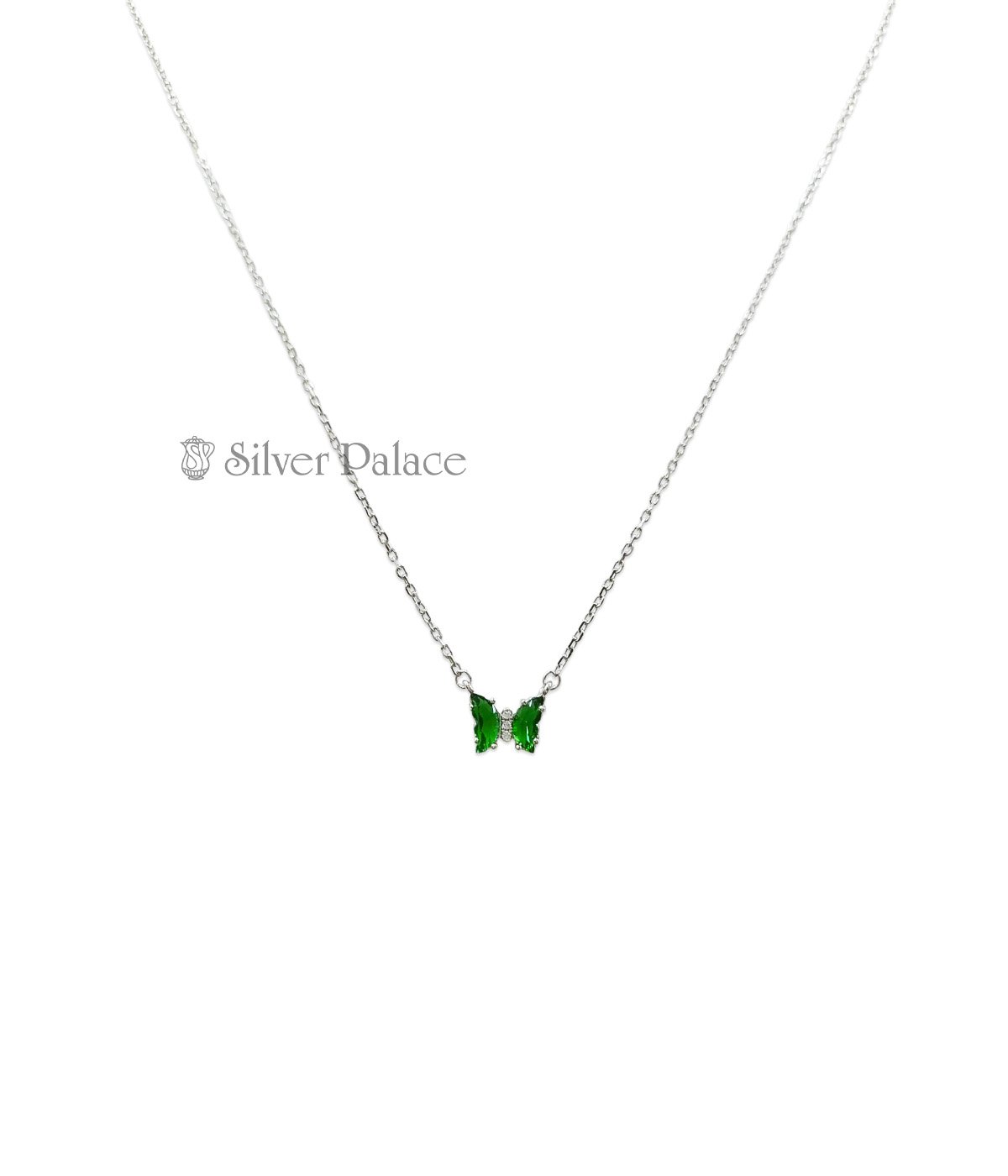 STERLING SILVER BUTTERFLY DESIGN GREEN CRYSTAL P CHAIN