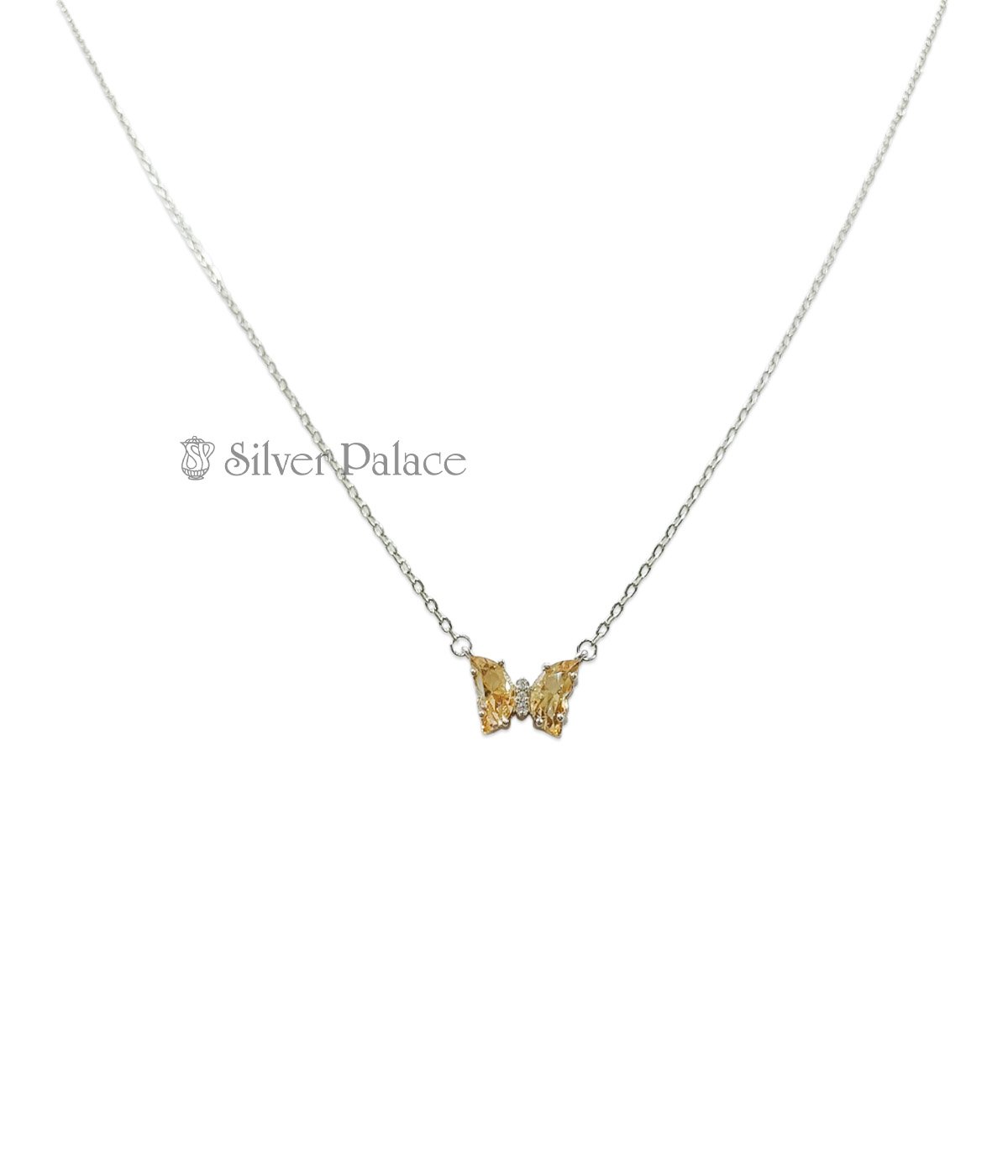 STERLING SILVER BUTTERFLY DESIGN YELLOW CRYSTAL P CHAIN