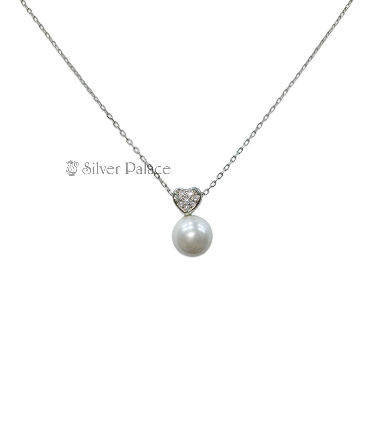 STERLING SILVER HEART DESIGN PEARL BEADED P CHAIN