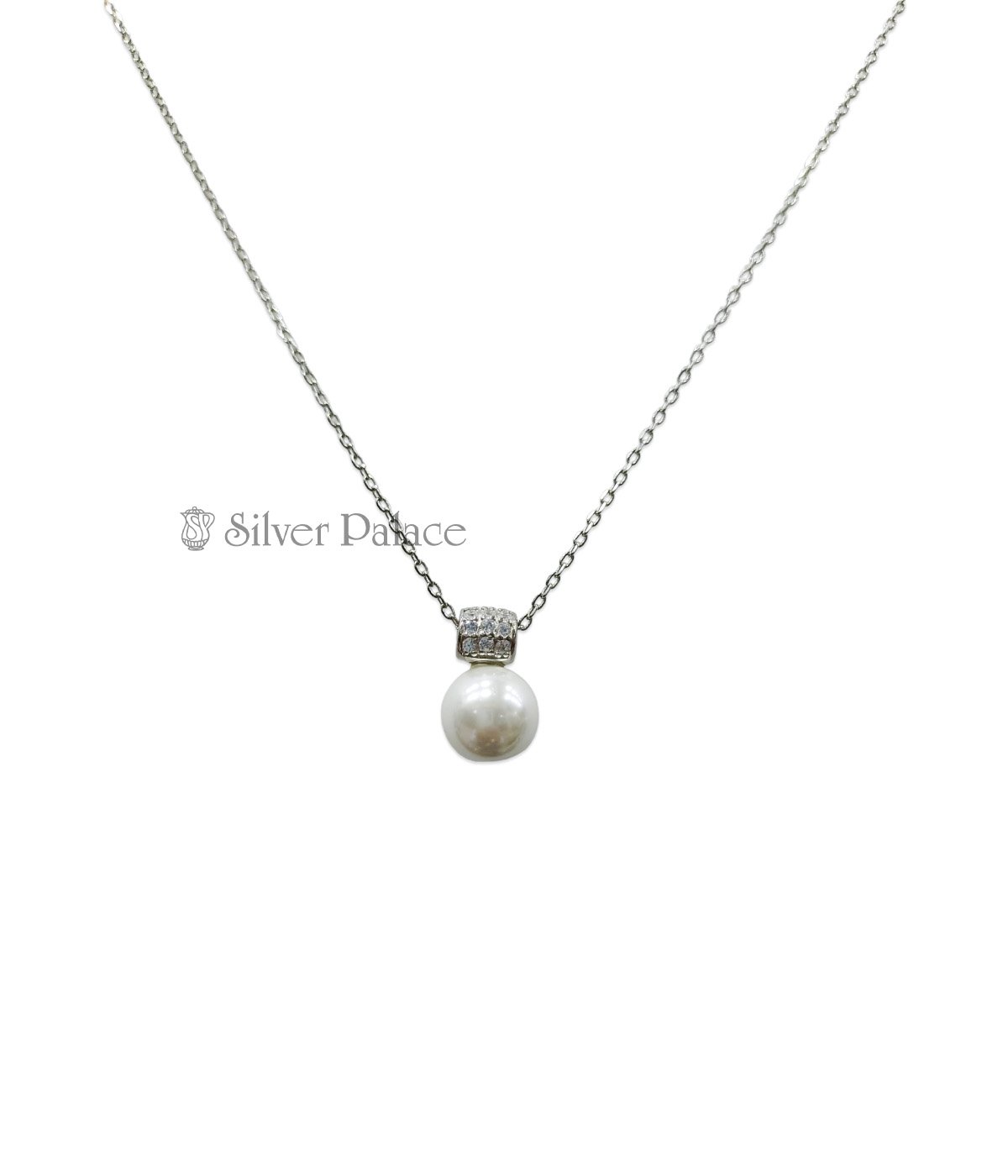 STERLING SILVER STONE STUDED PEARL BEADED LW CHAIN
