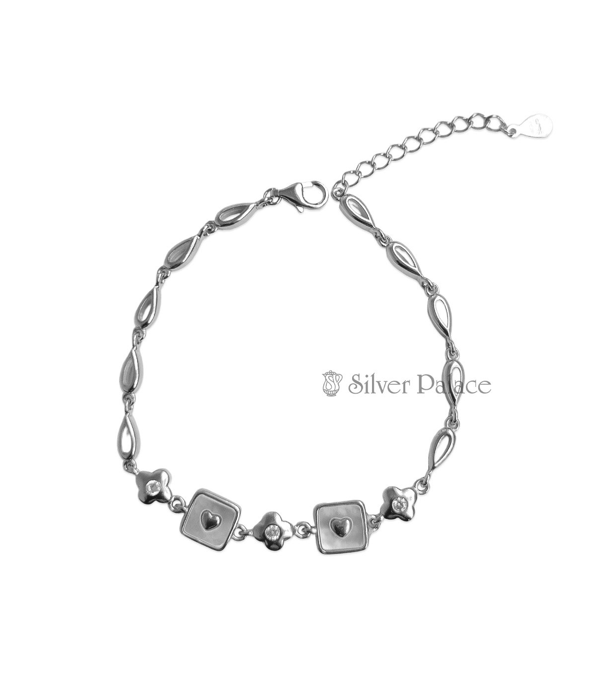STERLING SILVER FLORAL AND HEART BEADS BRACELET