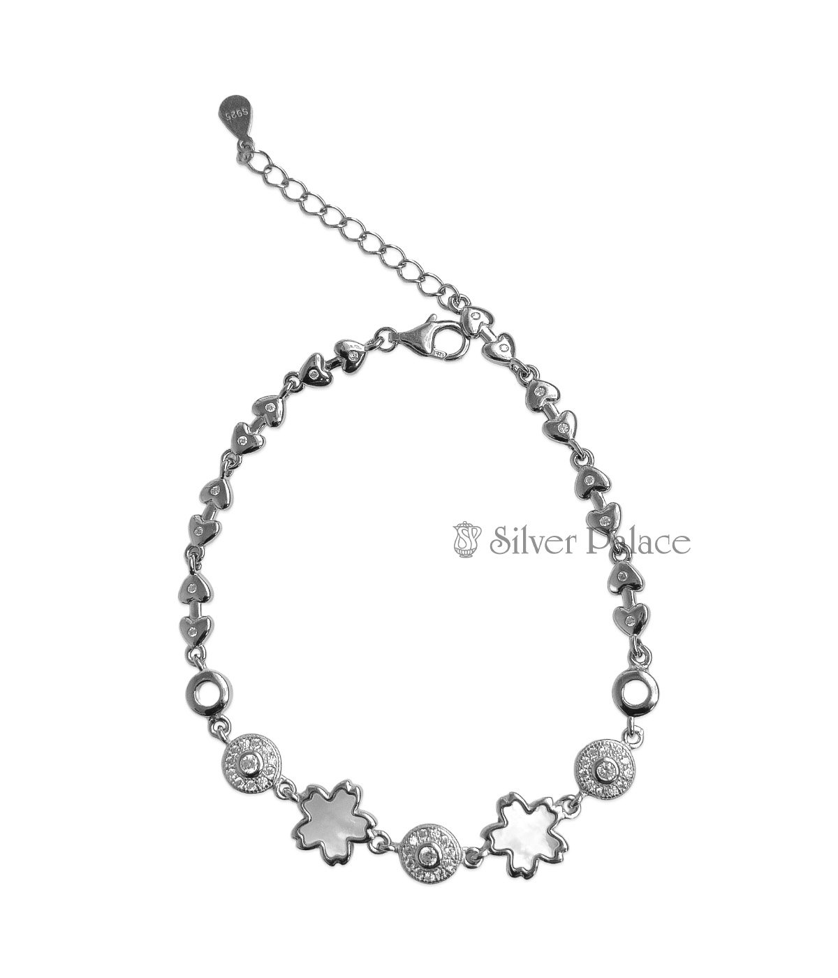 STERLING SILVER FLORAL AND ZIRCONE BEADS BRACELET