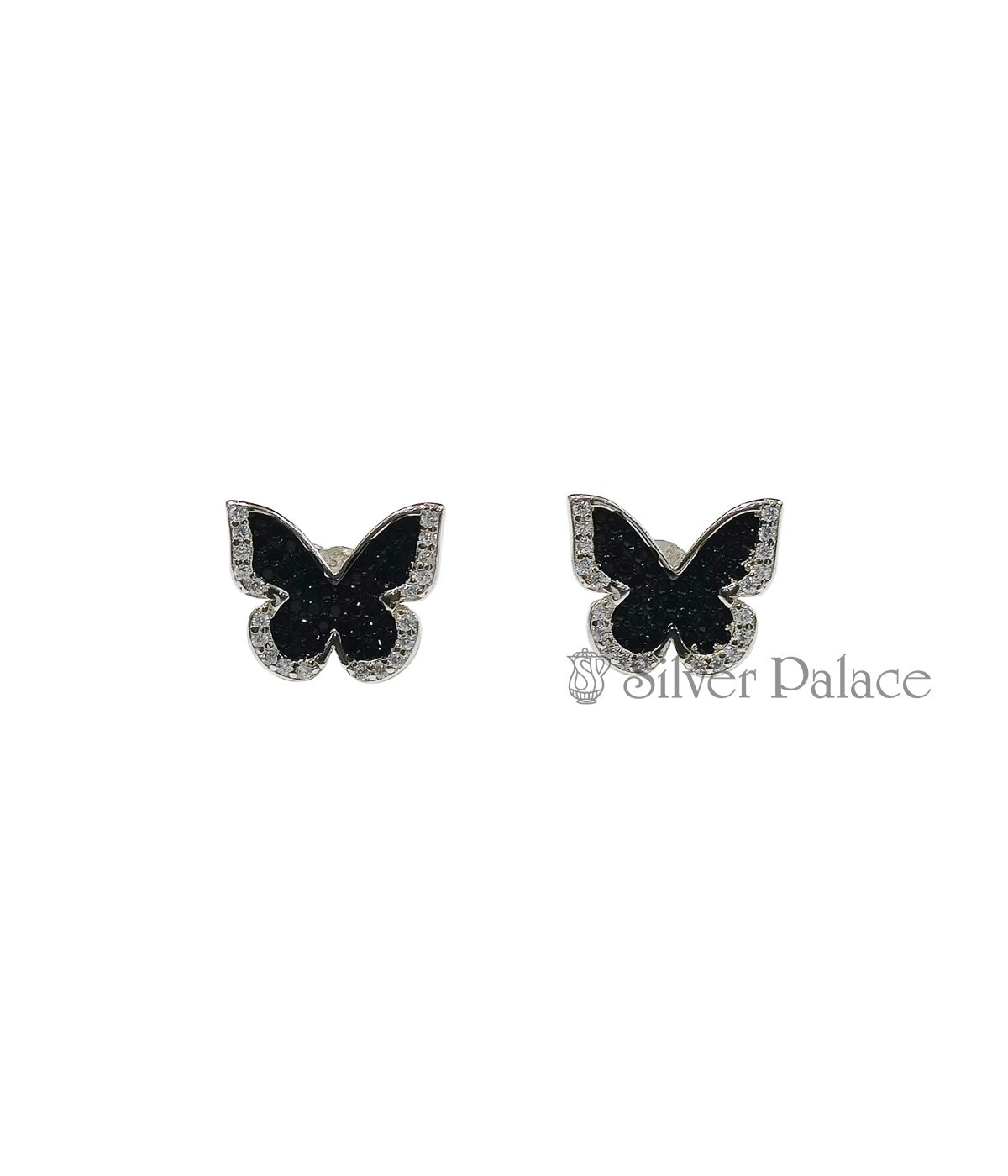 STERLING SILVER BUTTERFLY BLACK AND WHITE STONE EARRINGS