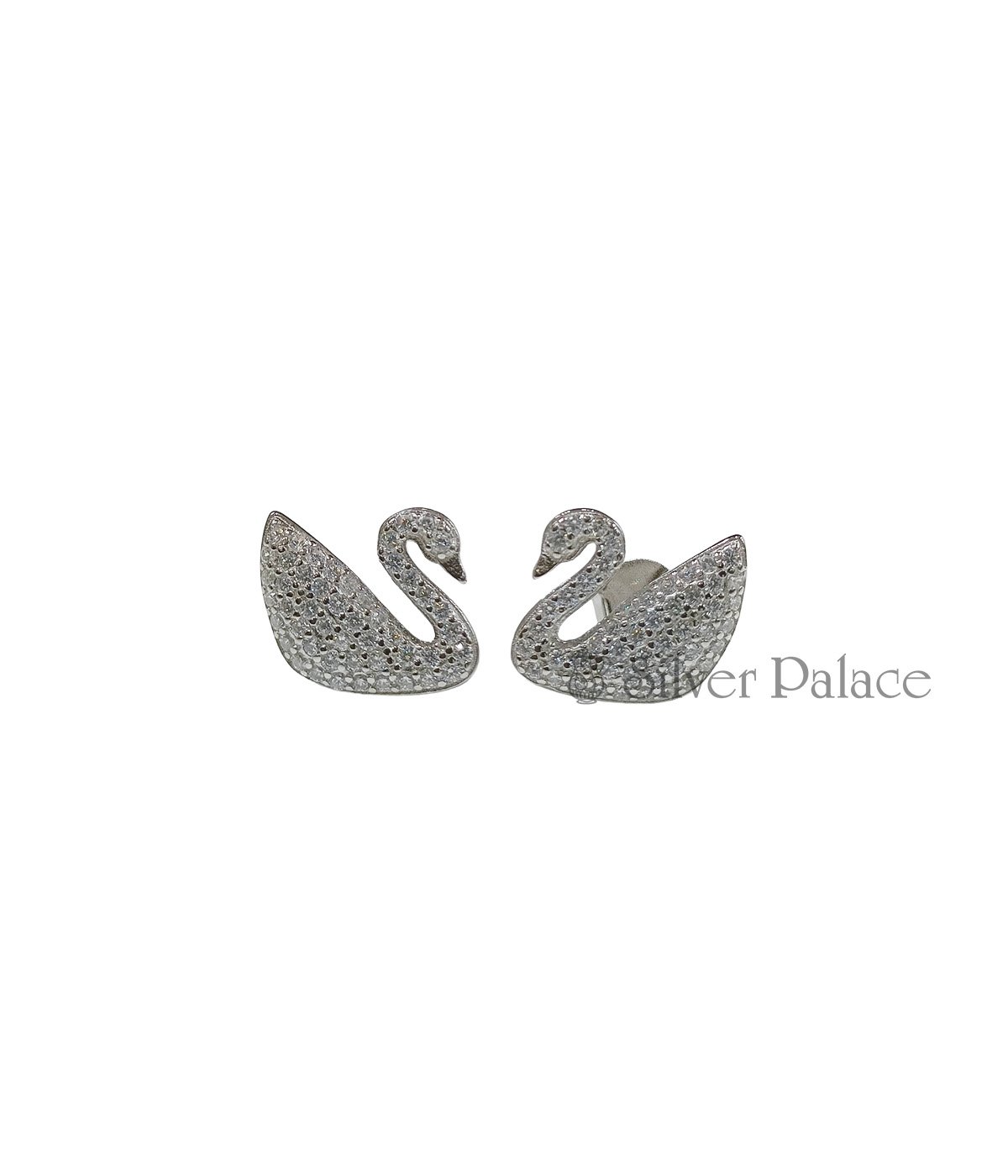 STERLING SILVER SWAN WHITE COLORED STONE EARRINGS