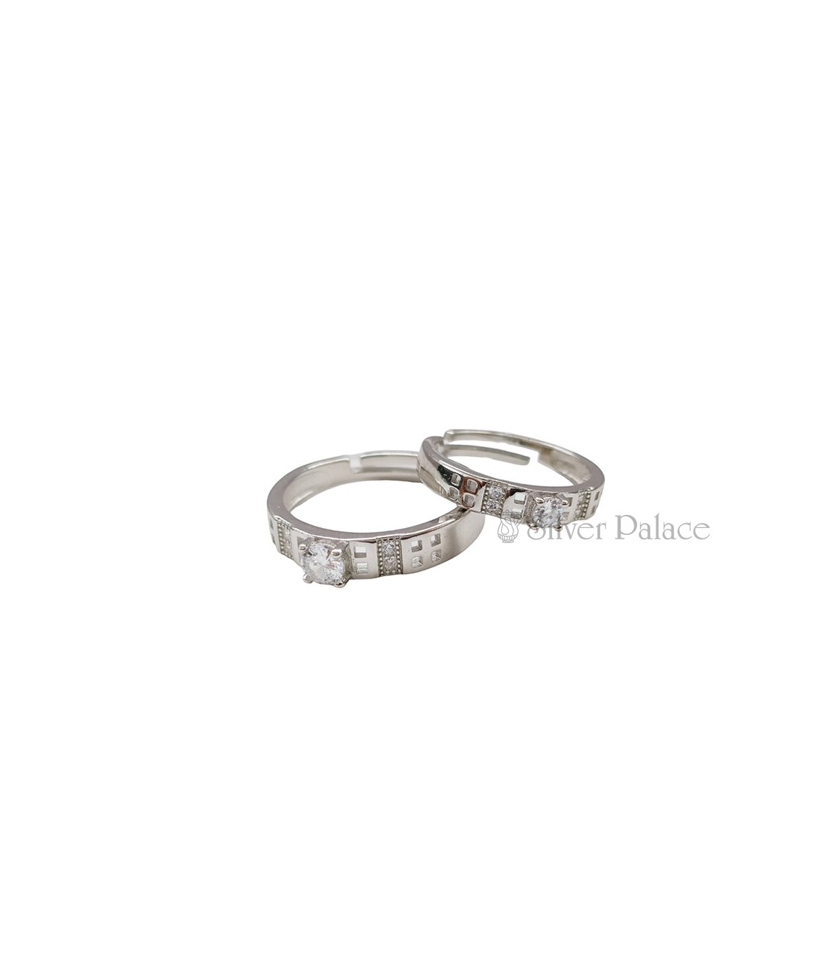 STERLING SILVER WHITE STONE ADJUSTABLE COUPLE RINGS